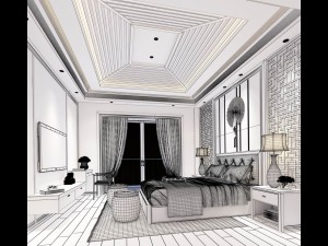 stylish bedroom complete 85 Model 3D