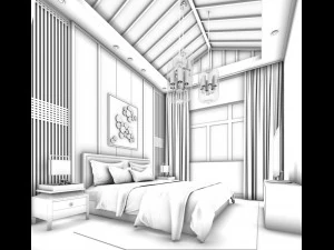 stylish bedroom complete 89 3D Model