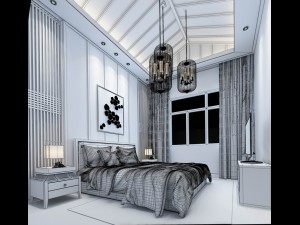 stylish bedroom complete 89 Model 3D