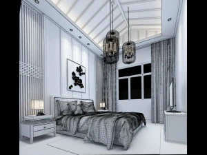 stylish bedroom complete 89 3D Model