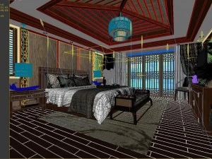 stylish bedroom complete 90 3D Model