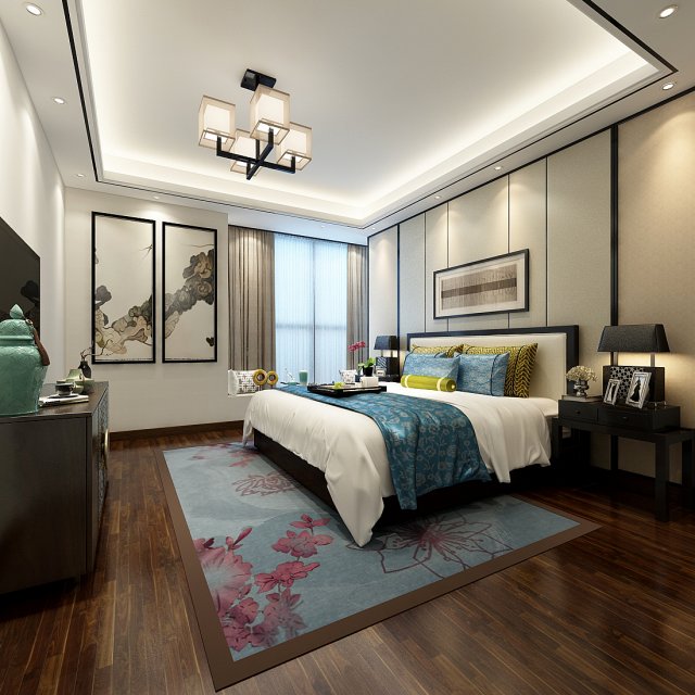 stylish bedroom complete 92 Model 3D .c4d .max .obj .3ds .fbx .stl .blend 