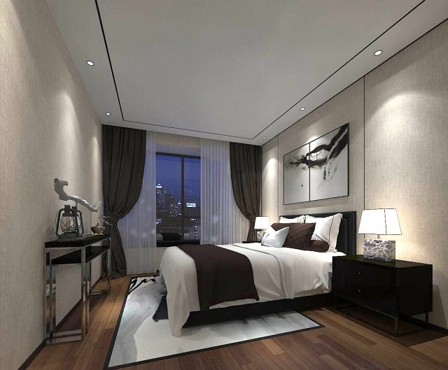 stylish bedroom complete 100 3D Model .c4d .max .obj .3ds .fbx .stl .blend