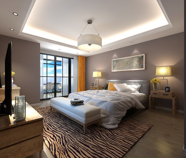 stylish bedroom complete 110 Model 3D .c4d .max .obj .3ds .fbx .stl .blend