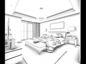 stylish bedroom complete 110 Model 3D