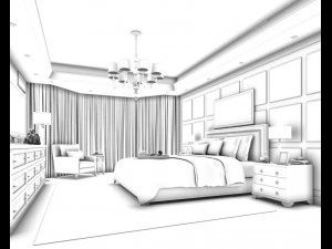 stylish bedroom complete 113 3D Model