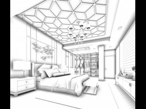 stylish bedroom complete 115 3D Model