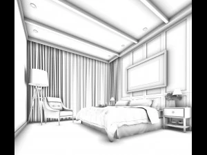 stylish bedroom complete 117 3D Model