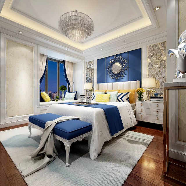 stylish bedroom complete 123 3D Модель .c4d .max .obj .3ds .fbx .stl .blend 