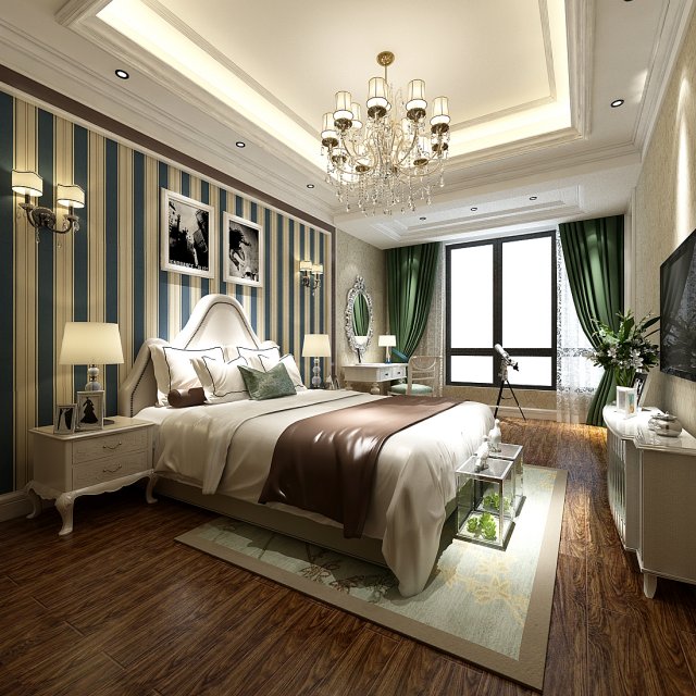 stylish bedroom complete 132 3D 모델 .c4d .max .obj .3ds .fbx .stl .blend 