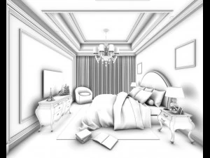 stylish bedroom complete 135 3D Model