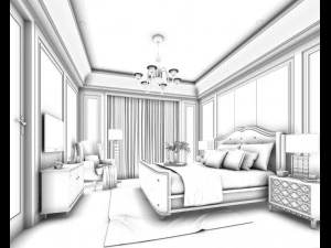 stylish bedroom complete 138 3D Model