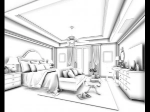 stylish bedroom complete 139 3D Model