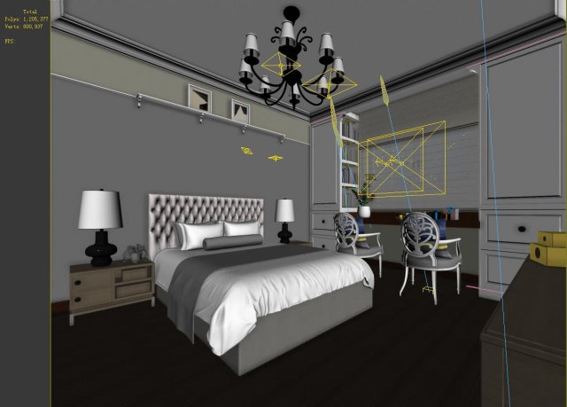 stylish bedroom complete 150 3D Модель .c4d .max .obj .3ds .fbx .stl .blend 