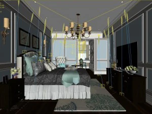 stylish bedroom complete 151 3D Model