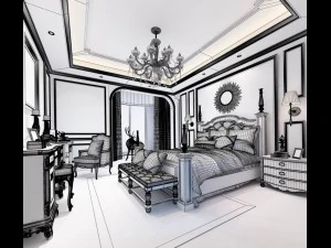 stylish bedroom complete 153 3D Model