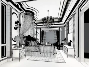 stylish bedroom complete 155 3D Model