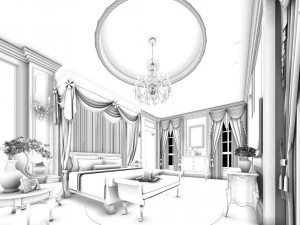 stylish bedroom complete 158 3D Model