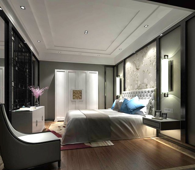 stylish bedroom complete 161 3D Model .c4d .max .obj .3ds .fbx .stl .blend 