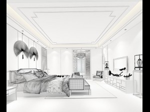 stylish bedroom complete 163 3D Model