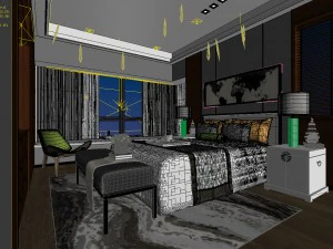 stylish bedroom complete 164 3D Model