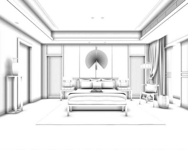 stylish bedroom complete 174 3D Модель .c4d .max .obj .3ds .fbx .stl .blend 