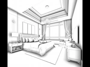 stylish bedroom complete 177 3D Model