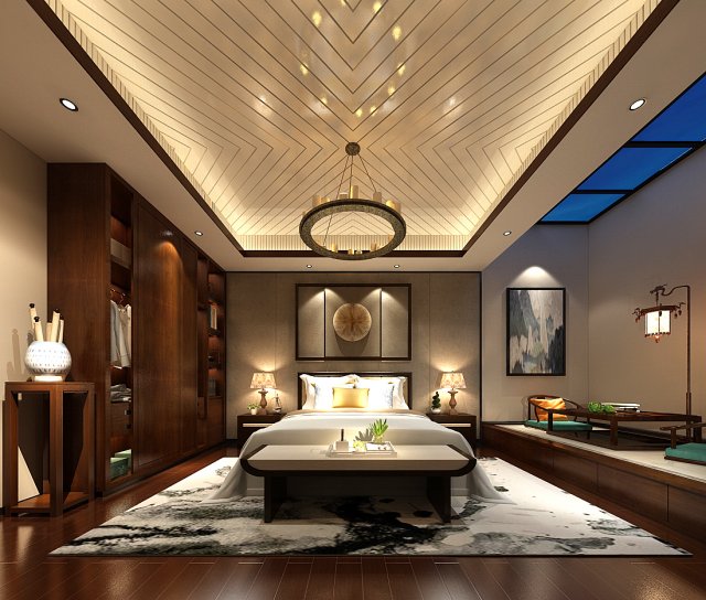stylish bedroom complete 180 3D Model .c4d .max .obj .3ds .fbx .stl .blend 