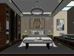 stylish bedroom complete 180 3D Model