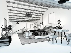 stylish bedroom complete 182 3D Model