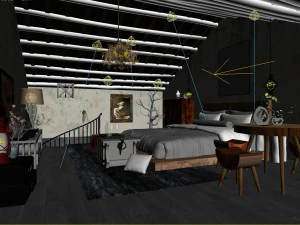 stylish bedroom complete 182 3D Model