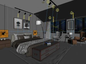stylish bedroom complete 190 3D Model