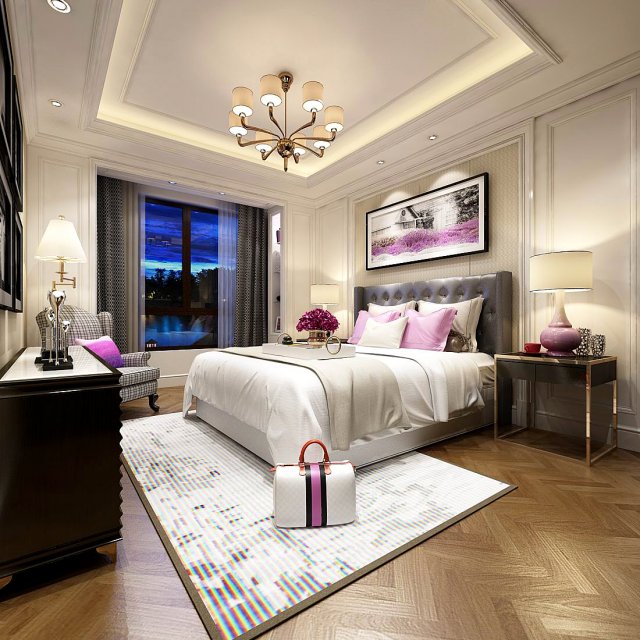 stylish bedroom complete 192 Model 3D .c4d .max .obj .3ds .fbx .stl .blend 