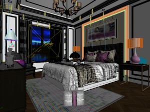 stylish bedroom complete 192 Model 3D