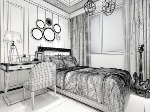 stylish bedroom complete 194 Modello 3D