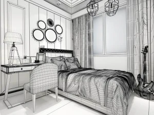 stylish bedroom complete 194 3D Model