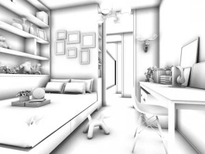 stylish bedroom complete 196 3D Model