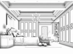 stylish bedroom complete 198 3D Model