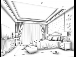 stylish bedroom complete 199 Model 3D