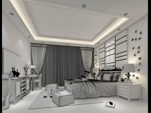 stylish bedroom complete 199 Model 3D