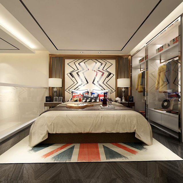 stylish bedroom complete 203 Modelo 3D .c4d .max .obj .3ds .fbx .stl .blend 