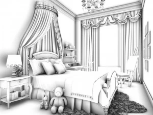 stylish bedroom complete 204 3D Model