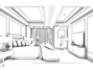 stylish bedroom complete 205 3D Model