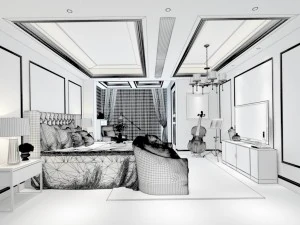 stylish bedroom complete 205 3D Model