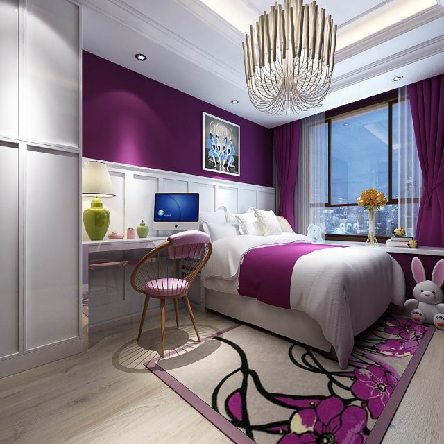 stylish bedroom complete 206 3D Model .c4d .max .obj .3ds .fbx .stl .blend 