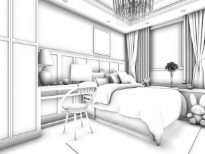 stylish bedroom complete 206 3D Model