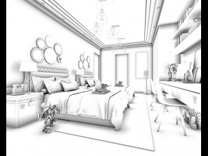 stylish bedroom complete 208 Modello 3D
