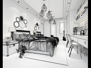stylish bedroom complete 208 Modello 3D