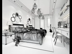 stylish bedroom complete 208 3D Model