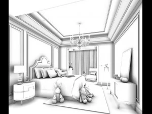 stylish bedroom complete 212 3D Model